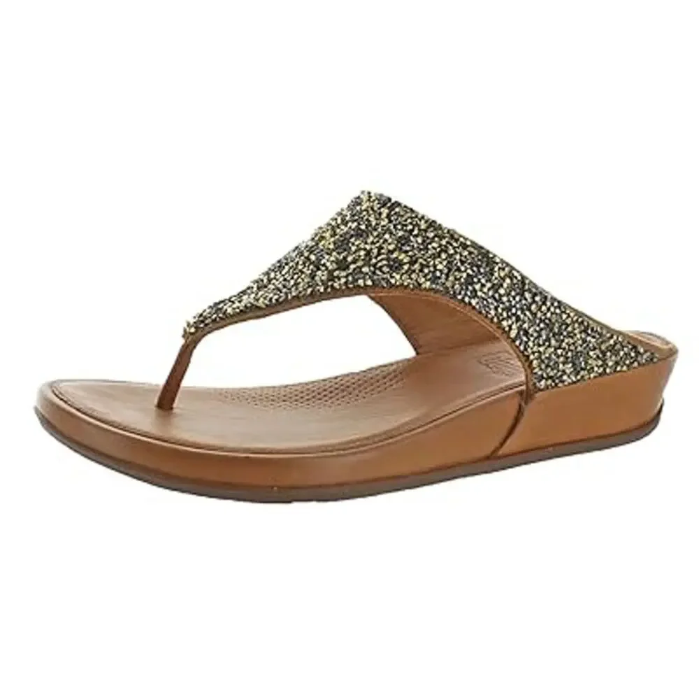 FitFlop Banda Roxy Embellished Thong Sandal for Women brown leather sz 11